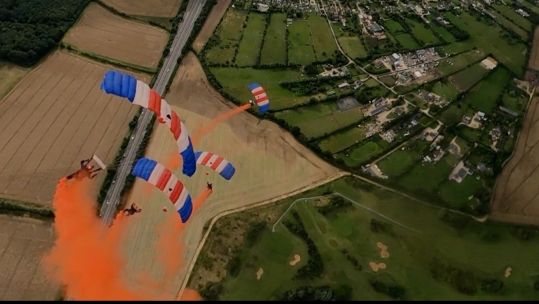 Royal Air Force Falcons carry out parachute display from C-17 Globemaster for the first time