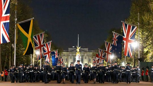 Royal Air Force contingent of the Coronation procession overnight rehearsals