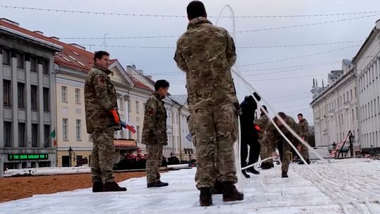 Royal Engineers build an ice rink while on NATO duty in Estonia (Picture: MOD).