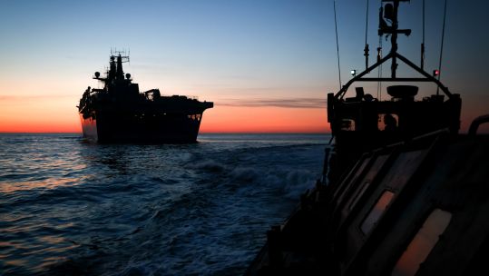 Royal Marine Commandos launching from HMS Albion during Exercise Spring Storm