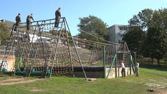 Royal Marine recruits training at Commando Training Centre in Lympstone, Devon