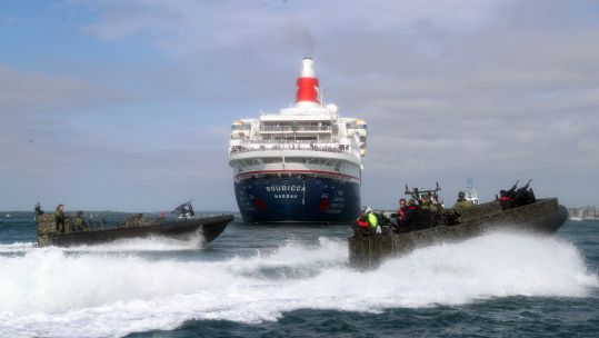 Royal Marines give demonstration to veterans on MV Boudicca