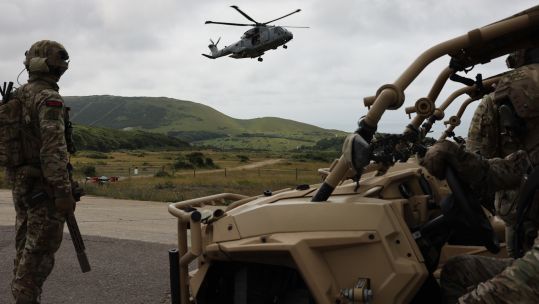 Royal Marines with a Polaris MRZR-D4 vehicle, seen here at Lulworth Range in the UK 13072023 CREDIT MOD