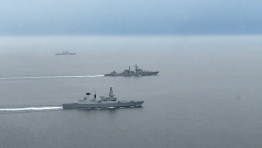 HMS Diamond monitors two Russian warships (Picture: Royal Navy).