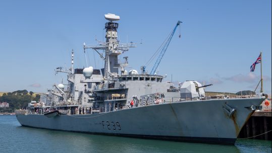 Royal Navy Type 23 frigate HMS Richmond alongside in Falmouth for Armed Forces Day.