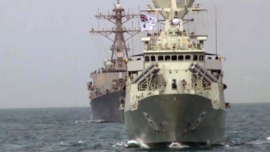 Royal Navy Warships At Sea