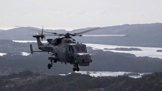 Royal Navy Wildcat helicopter fjords Norway 010524 CREDIT BFBS
