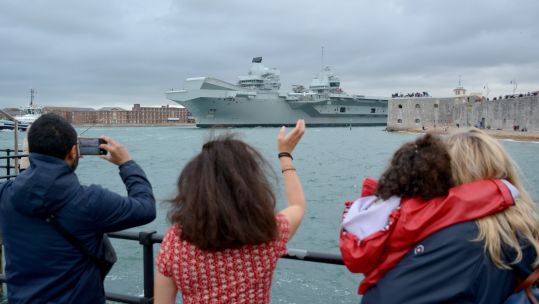 Royal Navy aircraft carrier HMS Queen Elizabeth leaves Portsmouth Harbour for sea trials in UK waters 10072023 CREDIT PA NO REUSE.jpg
