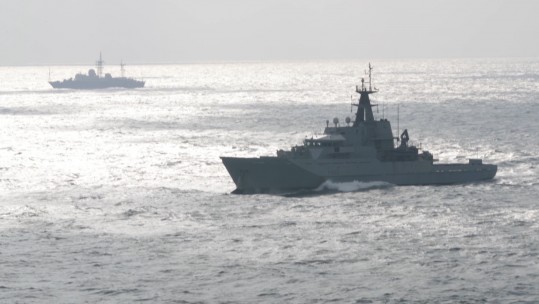 Royal Navy HMS Mersey intercepts Russian ships 220218
