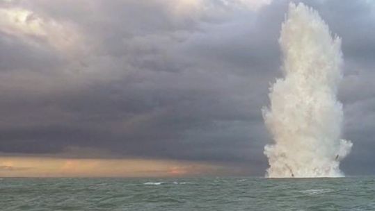 The mine was towed to the disposal site at Shoeburyness for detonation (Picture: Royal Navy).