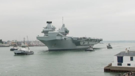 Royal Navy flagship HMS Queen Elizabeth leaves Portsmouth naval base