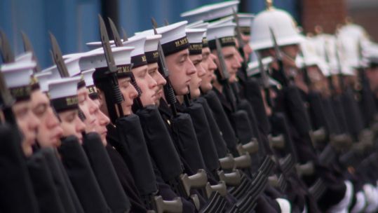 Royal Navy personnel preparing for a Remembrance event at the Cenotaph