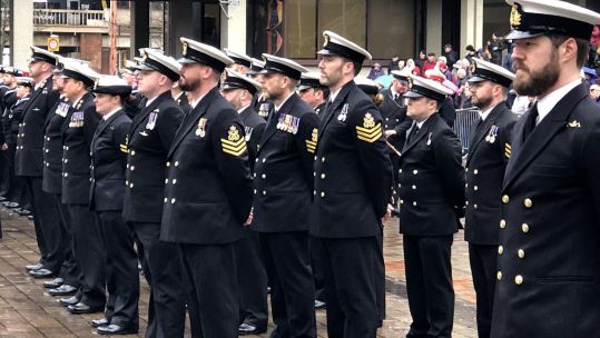 Royal Navy personnel taking part in the Freedom of the City parade in Portsmouth