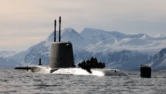 Royal Navy submarine in the Arctic, with Royal Marine Commandos, whilst deployed on NATO's Exercise Cold Response