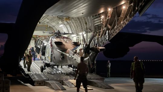 Royal Navy wildcat inside a C-17 Globemaster 270325 CREDIT Royal Navy
