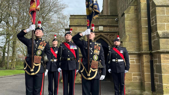 Royal Regiment of Fusiliers march through Ashington for St George’s Day Parade CREDIT 5 FUSILIERS 200424