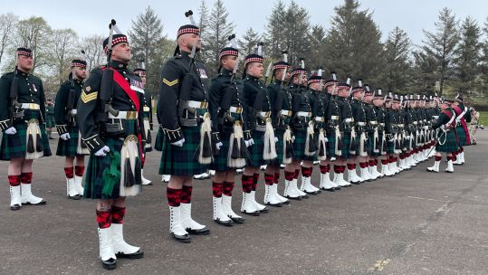 Royal Regiment of Scotland’s ceremonial unit inspection Redford Barracks Edinburgh 020524 CREDIT BFBS