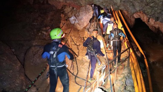 Royal Thai Navy and international volunteers during cave rescue 070718 CREDIT PA