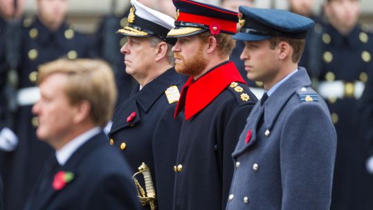 Royals in uniform Prince Andrew, Prince Harry and Prince William at Cenotaph
