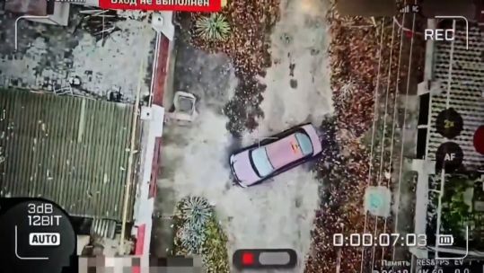 Russian drone attacking Ukrainian civilian in Kherson 040225 CREDIT Russian Social Media