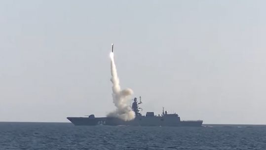 Russian MOD footage of a hypersonic cruise missile test launch in White Sea (Picture: Russian MOD/ Youtube).