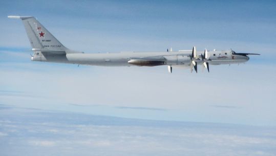 Russian TU-142 ‘Bear-F’ Maritime Reconnaissance and anti-submarine warfare aircraft that was tracked through UK controlled airspace by Quick Reaction Alert Typhoon jets