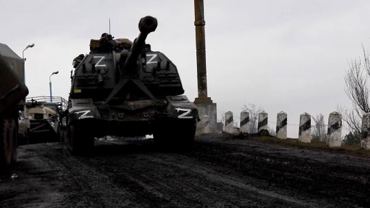 Russian tank with the letter 'Z' painted on it
