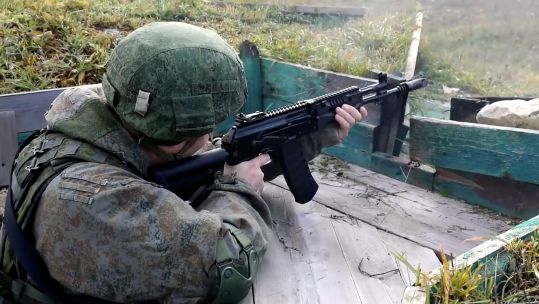 Russian troop firing the new AK-12 assault rifle 