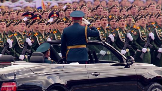 Russian troops celebrating the country's victory over Nazi Germany with Victory Day parade 