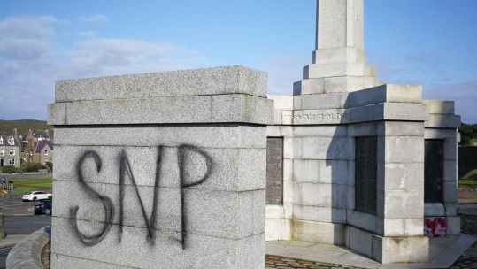 SNP vandalism on Lerwick war memorial. 