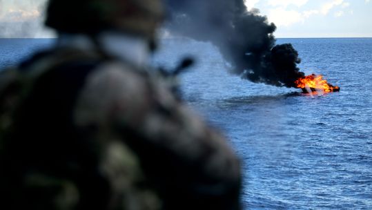 The destruction of the vessel is to make sure it is no longer used for illegal activity – as well as providing valuable gunnery training (Picture: MOD).