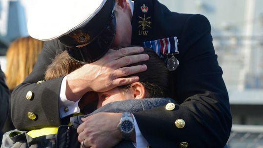 Chief Petty Officer Sailor HMS Richmond Reunited Children Her Majesty's Naval Base Portsmouth DNI