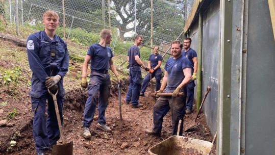 HMS St Albans sailors build an enclosure for an endangered leopard at Dartmoor Zoo (Picture: Royal Navy).