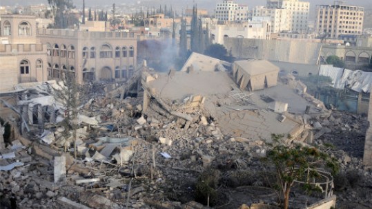 Sanaa Yemen Ruins After Airstrikes by Saudi-led coalition forces 060618 CREDIT PA