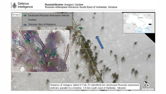 Satellite image Ukraine Vuhledar Russia 155th Naval Infantry Brigade loses 090223 CREDIT MOD