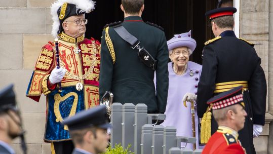 Senior officers from the Army, the Royal Navy and the RAF parading in front of the Queen at Holyrood, Scotland 280622 CREDIT UK MOD Crown Copyright 2022.jpg