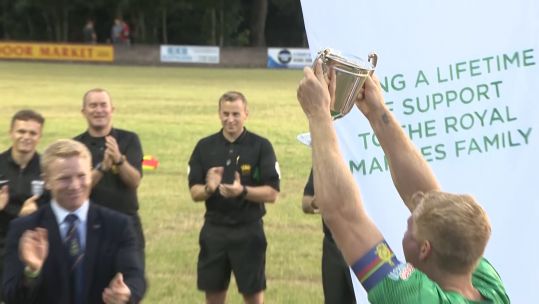 Sergeant Richard Charles lifts Falklands CUP 010819 CREDIT BFBS.jpg