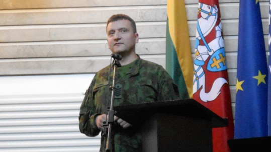 Sergeant Tomas Ceponis presenting in Vilnius 180618 CREDIT NATO