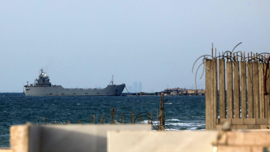 Ships sail off the coast of the Gaza Strip
