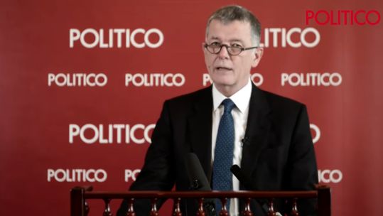 Sir Richard Moore, Head of MI6, calls for Russians to join hands with the international community in order to end the 'bloodshed' (Picture: Politico).
