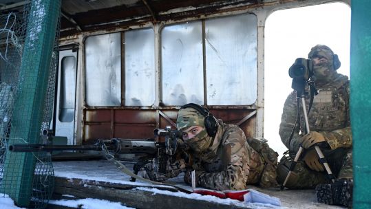 Snipers of the Russian armed forces take part in military exercise at the Kadamovsky range in the Rostov region, Russia January 13