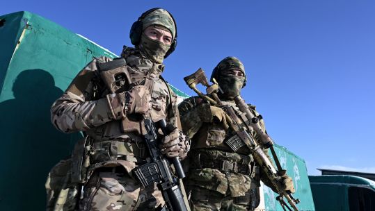 Snipers of the Russian armed forces take part in military exercises at the Kadamovsky range in the Rostov region, Russia (Picture: Alamy).