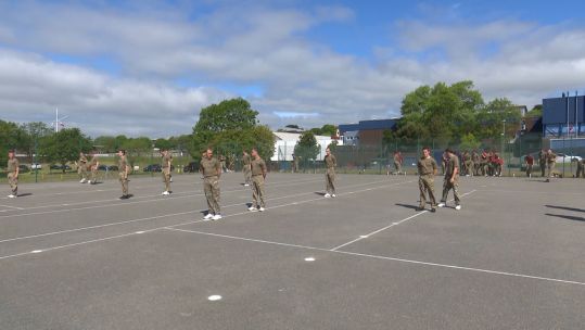 Socially distanced outdoor exercise session HMS Raleigh
