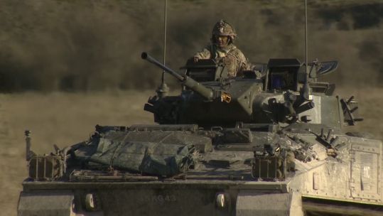 oldier from Alma Company of 1st Batallion The Yorkshire Regiment in a Warrior vehicle during Exercise Spartan Fight