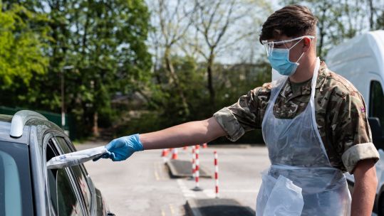 Soldier at Kendal mobile testing centre