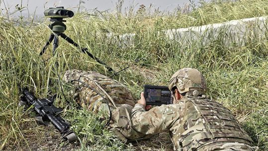 Soldier using Elbit Dismounted Joint Fires Integrator (DJFI)