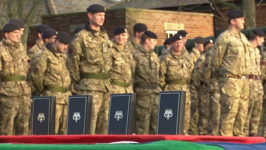Soldiers awarded operational medals at Catterick Garrison.