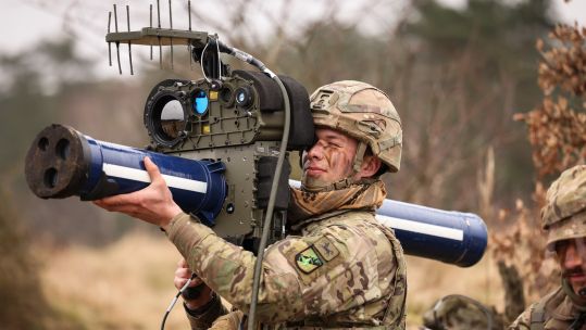 A British soldier trains with the Thales-made Starstreak on exercise in Poland