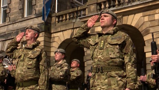Soldiers from the Scottish and NI Yeomanry parade after being awarded the Freedom of the City in Edinburgh.
