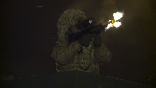 Soldiers open fire on the exercise enemy